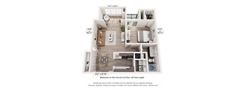 A 3D floor plan of a house with dimensions and bedroom locations noted.