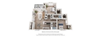 A 3D floor plan of a house with dimensions and details of each room.