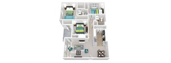 a stylized floor plan with bedrooms and a living room