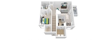 a floor plan of a house with stairs and a bedroom