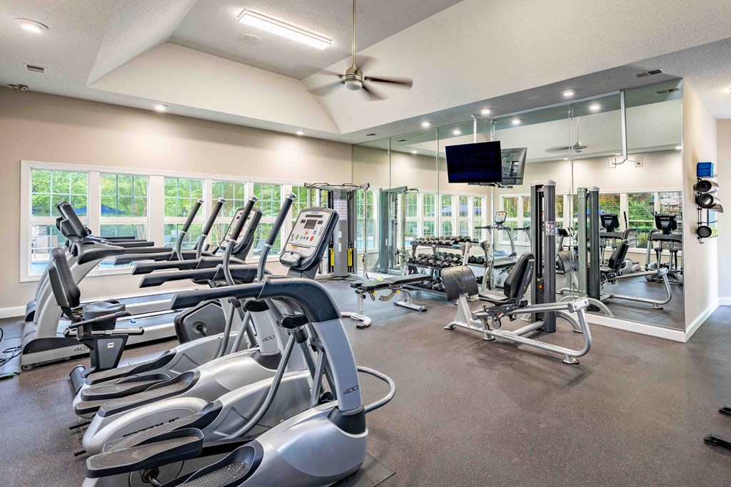 a gym with a lot of exercise equipment