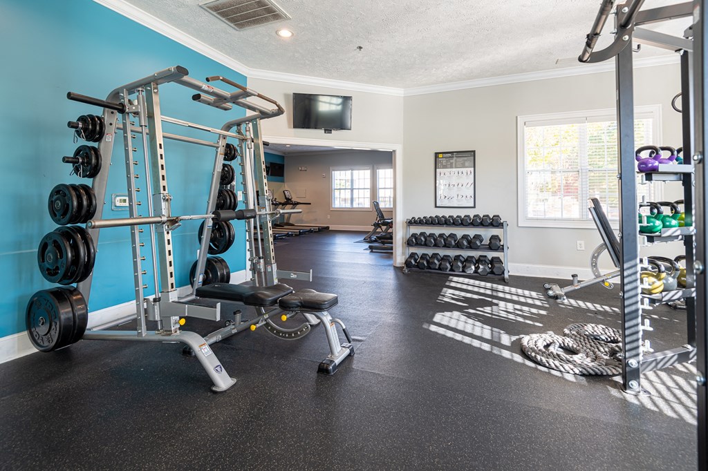 the gym at the flats at big tex apartments