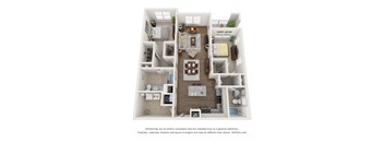 a 3d floor plan of a 1 bedroom apartment