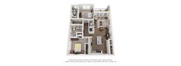 a 3d floor plan of a 1 bedroom apartment