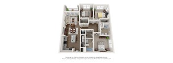 a 3d floor plan of a 3 bedroom apartment