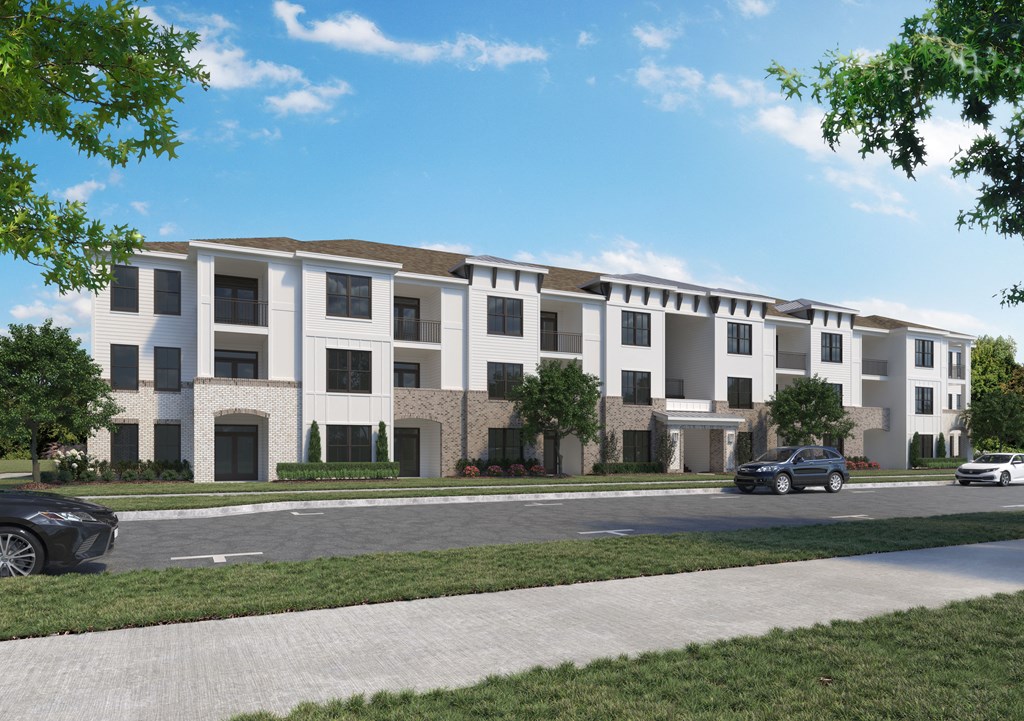 a rendering of an apartment building on a city street