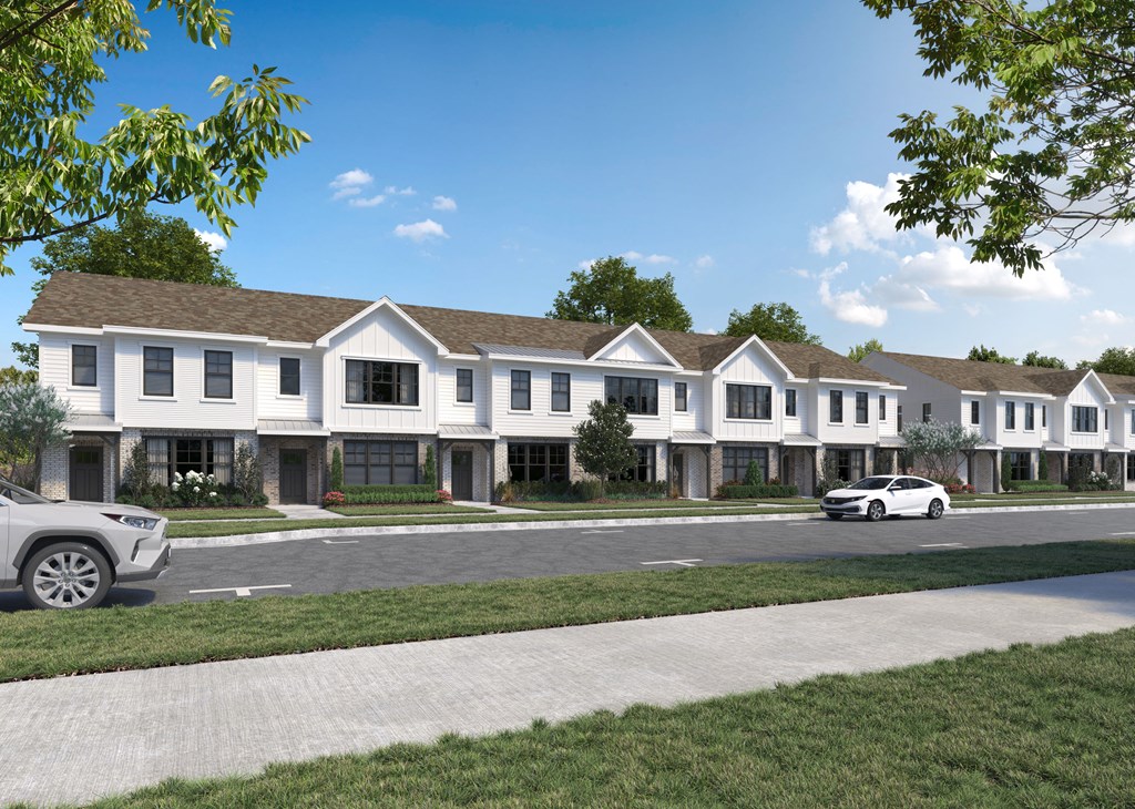 a rendering of a row of houses on a street