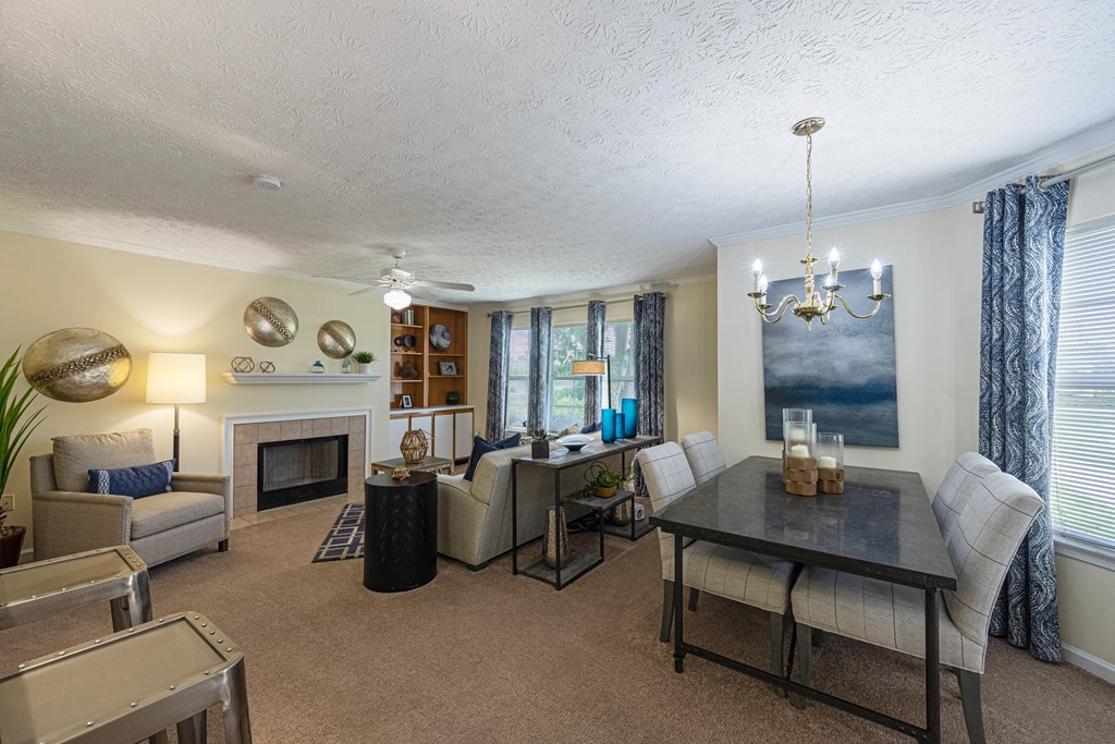 a living room with a couch and a table