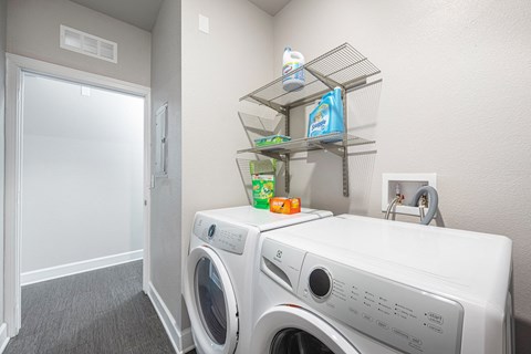 our laundry room is equipped with a washer and dryer