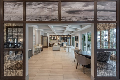 modern clubhouse amenity space at Ocean Blue Apartments in Rosemary Beach