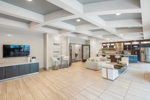 modern clubhouse amenity space at Ocean Blue Apartments in Rosemary Beach