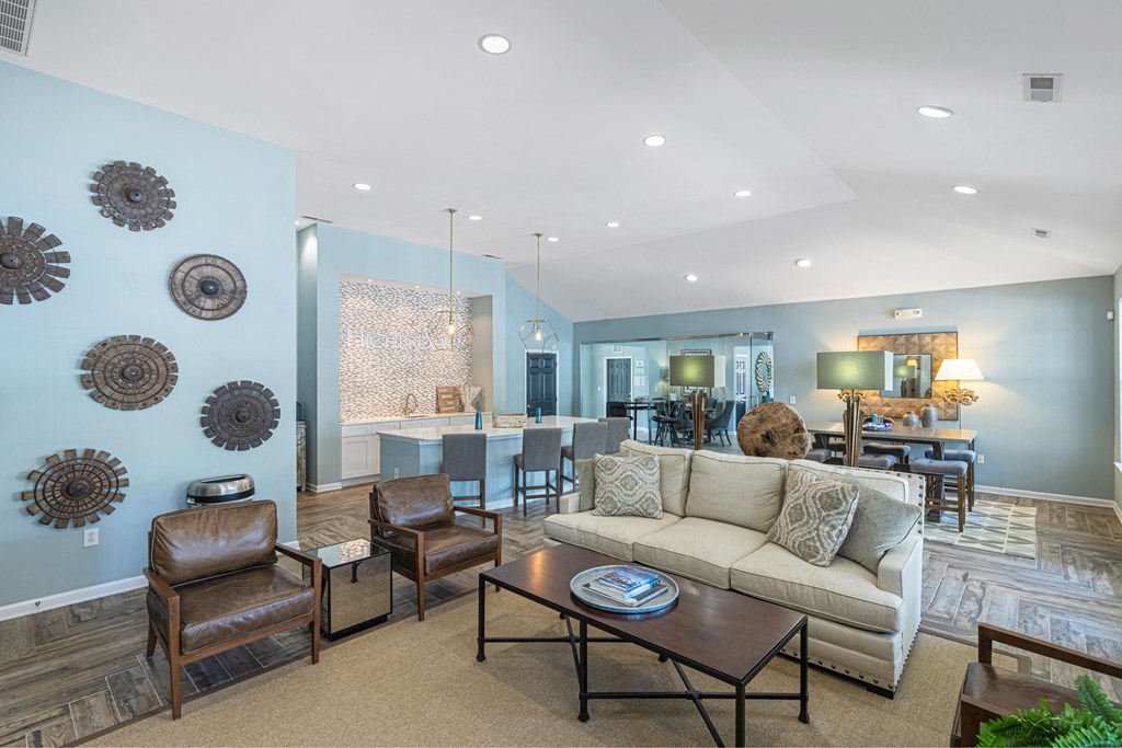 a living room with a couch and a table