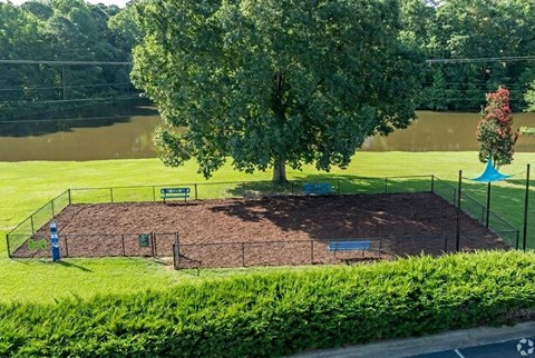 A baseball field with a tree in the middle and a sign on the left.
