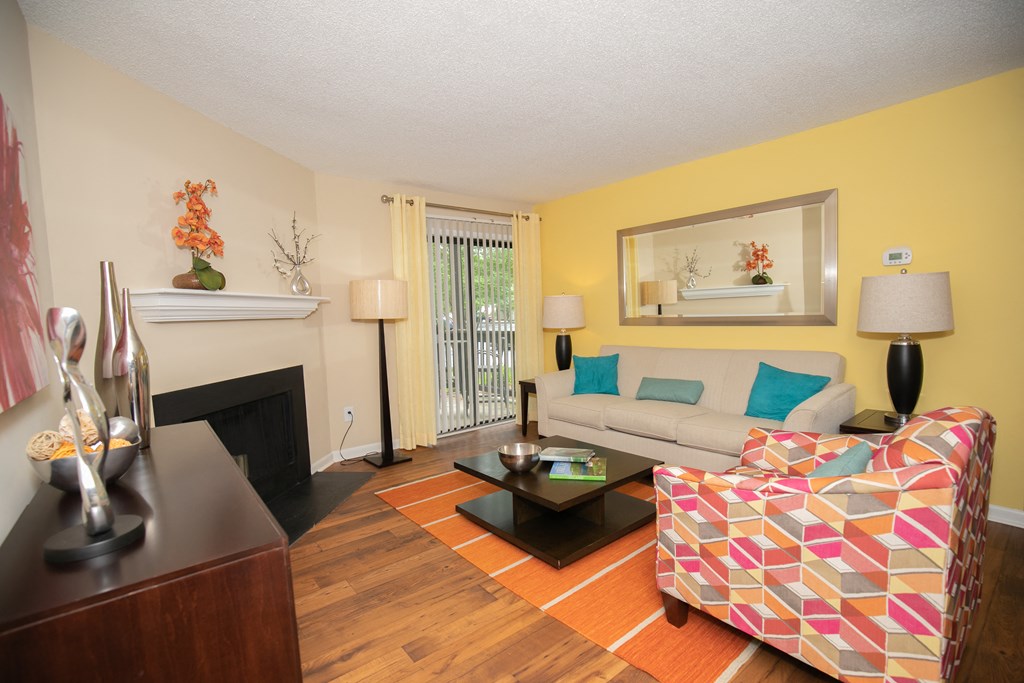 model living with fireplace