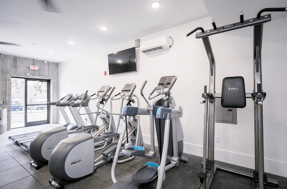the gym is equipped with cardio equipment at the apartments