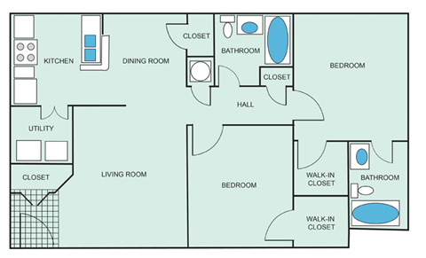 a blueprint of a floor plan with a bedroom and a living room