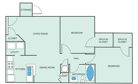 a floor plan of a living room with a kitchen and a bedroom