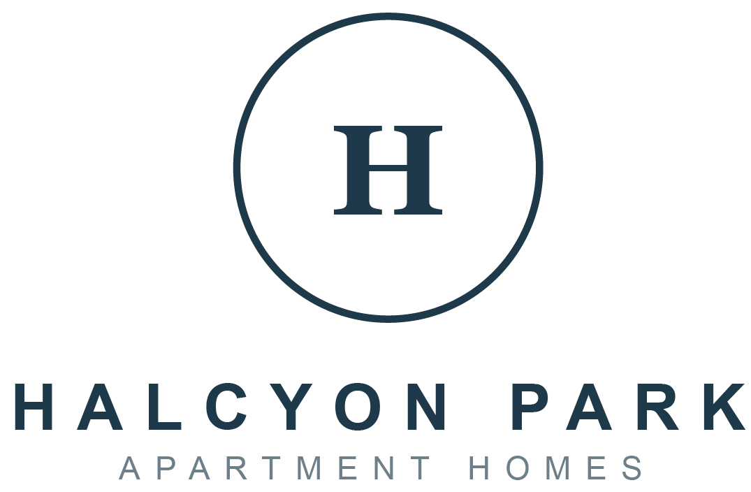 A logo with a circle around a letter H and the words Halcyon Park Apartment Homes below it.