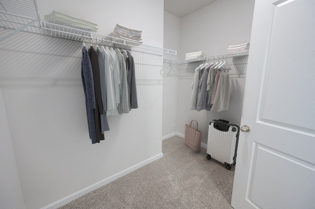 an image of a walk in closet with a closet door open to a closet with