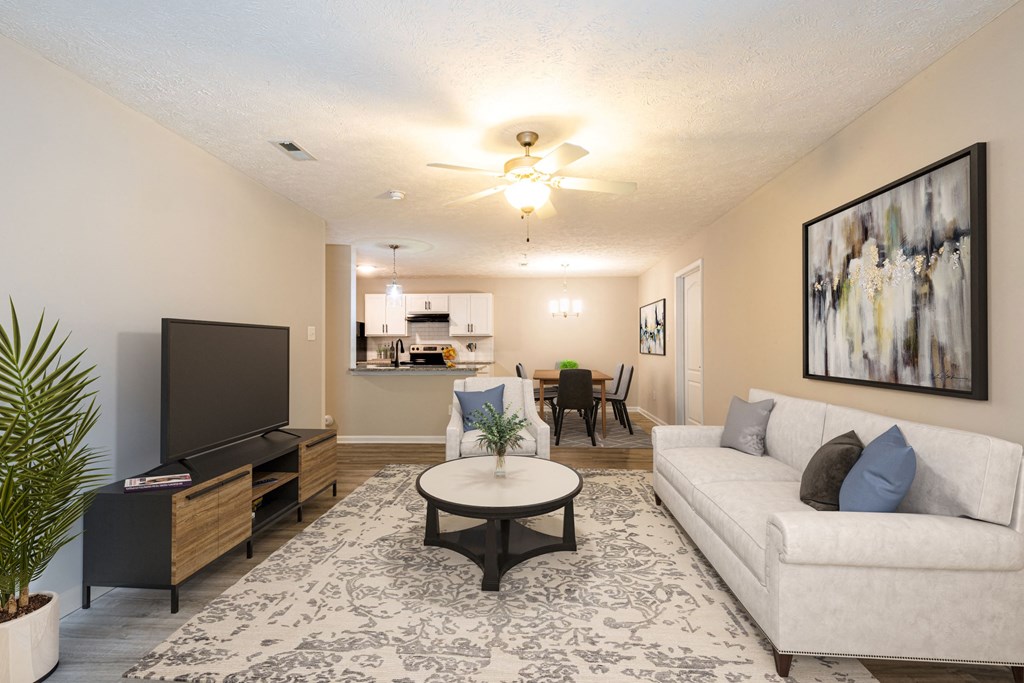 a living room with a couch and a coffee table