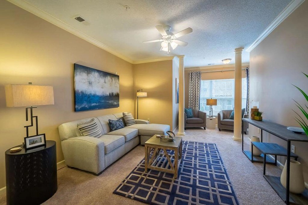 a living room with a couch and a coffee table