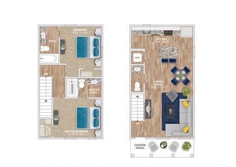 two different layouts of a floor plan of a house