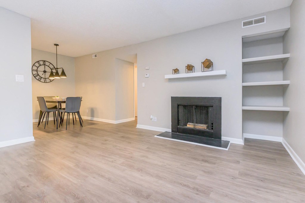 Fireplace in living room at Enclave at 38 Twenty Two Apartments in Greensboro, NC