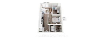 A floor plan of a one bedroom apartment.