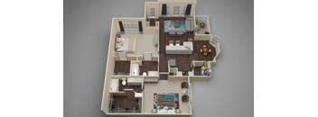 A floor plan of a house with a kitchen, living room, and two bedrooms.