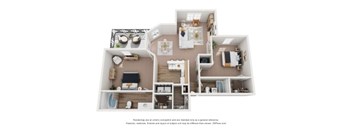 A floor plan of a house with a kitchen, living room, and two bedrooms.