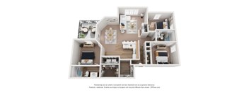 A floor plan of a house with a kitchen, living room, and two bedrooms.