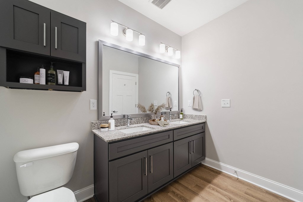 a bathroom with a toilet and a sink and a mirror