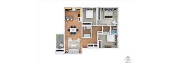 a stylized floor plan with bedrooms and a living room