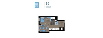 A floor plan of a 1 bedroom 1 bath apartment with a total of 660 square feet.