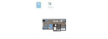 A floor plan of a studio apartment at 1000 South Clark.