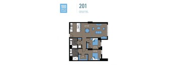 A floor plan of a 2 bedroom apartment with a living room, two bedrooms, and a bathroom.