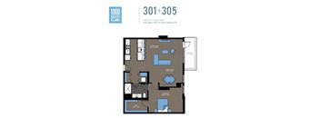A floor plan of an apartment at 1000 South Clark showing apartment number 301 and 305.