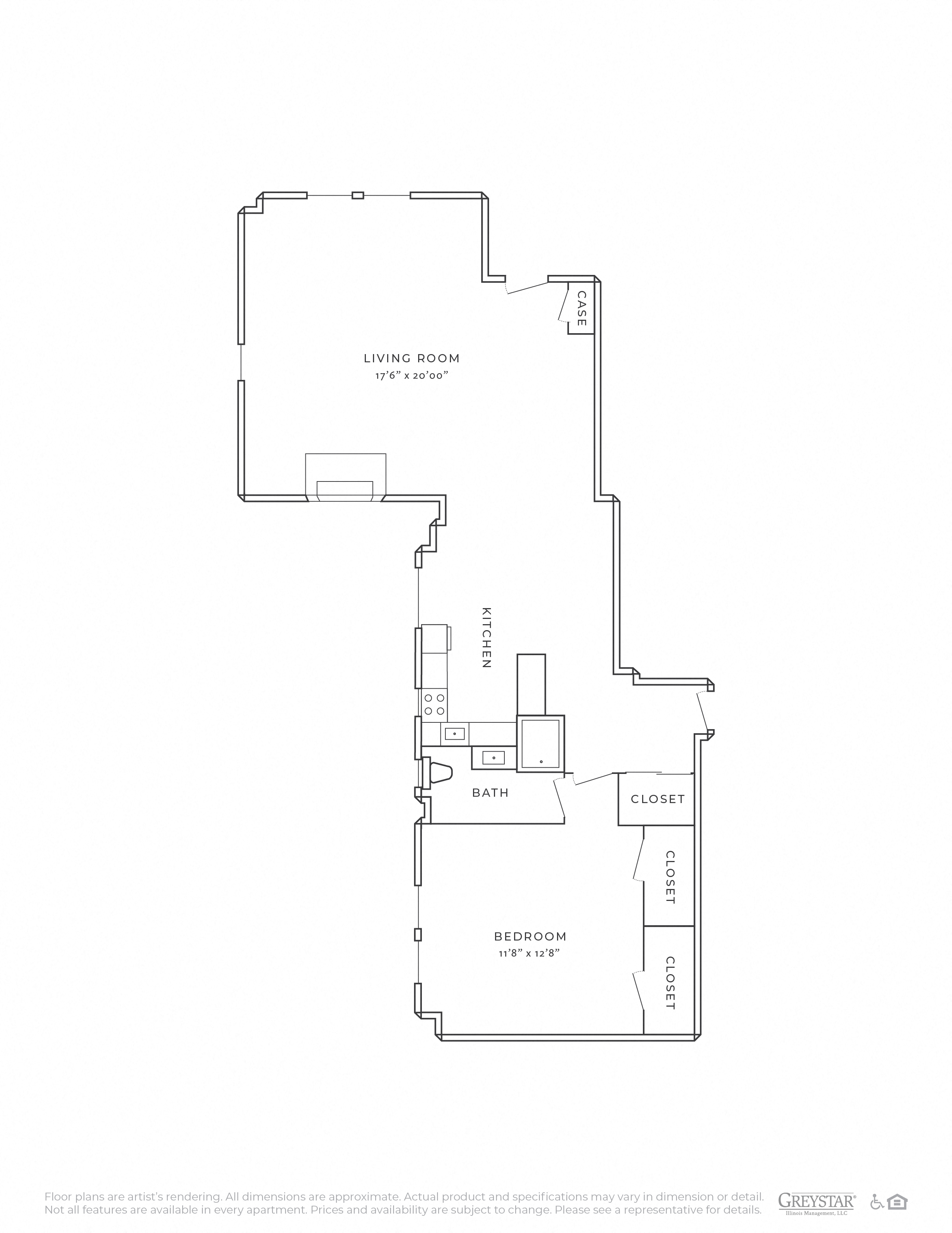 this black and white floor plan is an approximation of a 1 bedroom apartment