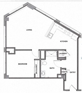 1 Bed - 1 Bath 1,000 Sq. Ft. floor plan H at Lakeview 3200 Apartments, Chicago, IL