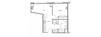 1 bed 1 bath floor plan H at Lakeview 3200 Apartments, Chicago