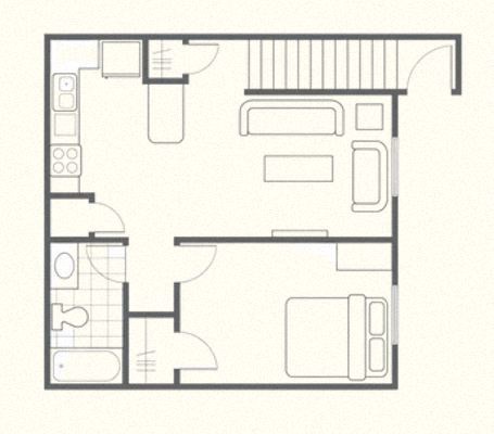 a bedroom floor plan of a house with a bedroom and a living room