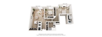 a 3d floor plan of a 2100 sq ft apartment