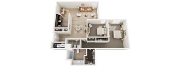 A top-down view of a house layout with labeled sections.