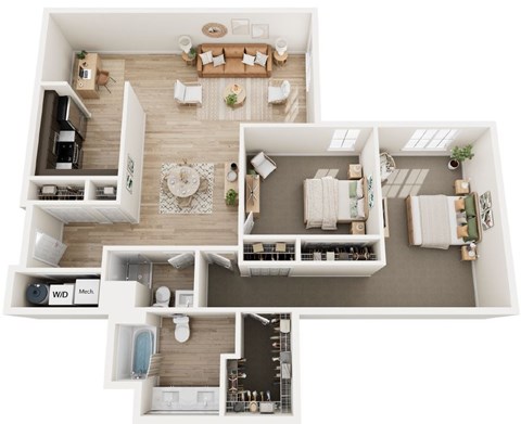 A top-down view of a house layout with labeled sections.