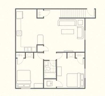 a floor plan of a small apartment with a bedroom and a living room