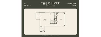 A floor plan for a one bedroom apartment on the 5th floor of a building.