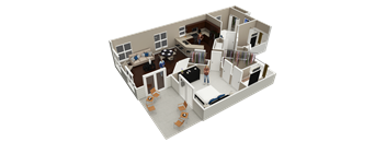 2 bed 2 bath 1,065 Sq. Ft. Monroe floor plan at Brookdale Lakes, Illinois
