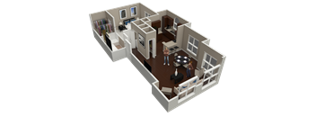 1 bed 1 bath 787 Sq. Ft. Superior floor plan at Brookdale Lakes, Illinois