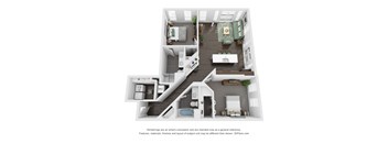 2 bed 1 bath 1,195 Sq. Ft. | 2 Bedroom B floor plan at Central Station, Evanston, Illinois