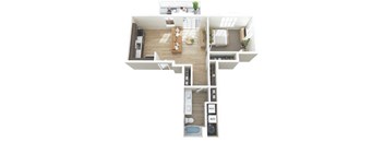 A floor plan of a two-story home with a living room, dining room, kitchen, and bathrooms.